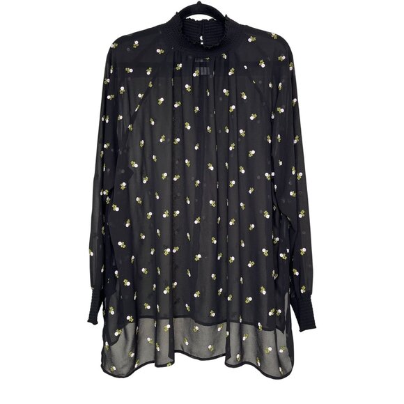 CAbi Black Sheer Floral Embroidered Blouse Size XL, Style 5338 - Picture 3 of 10